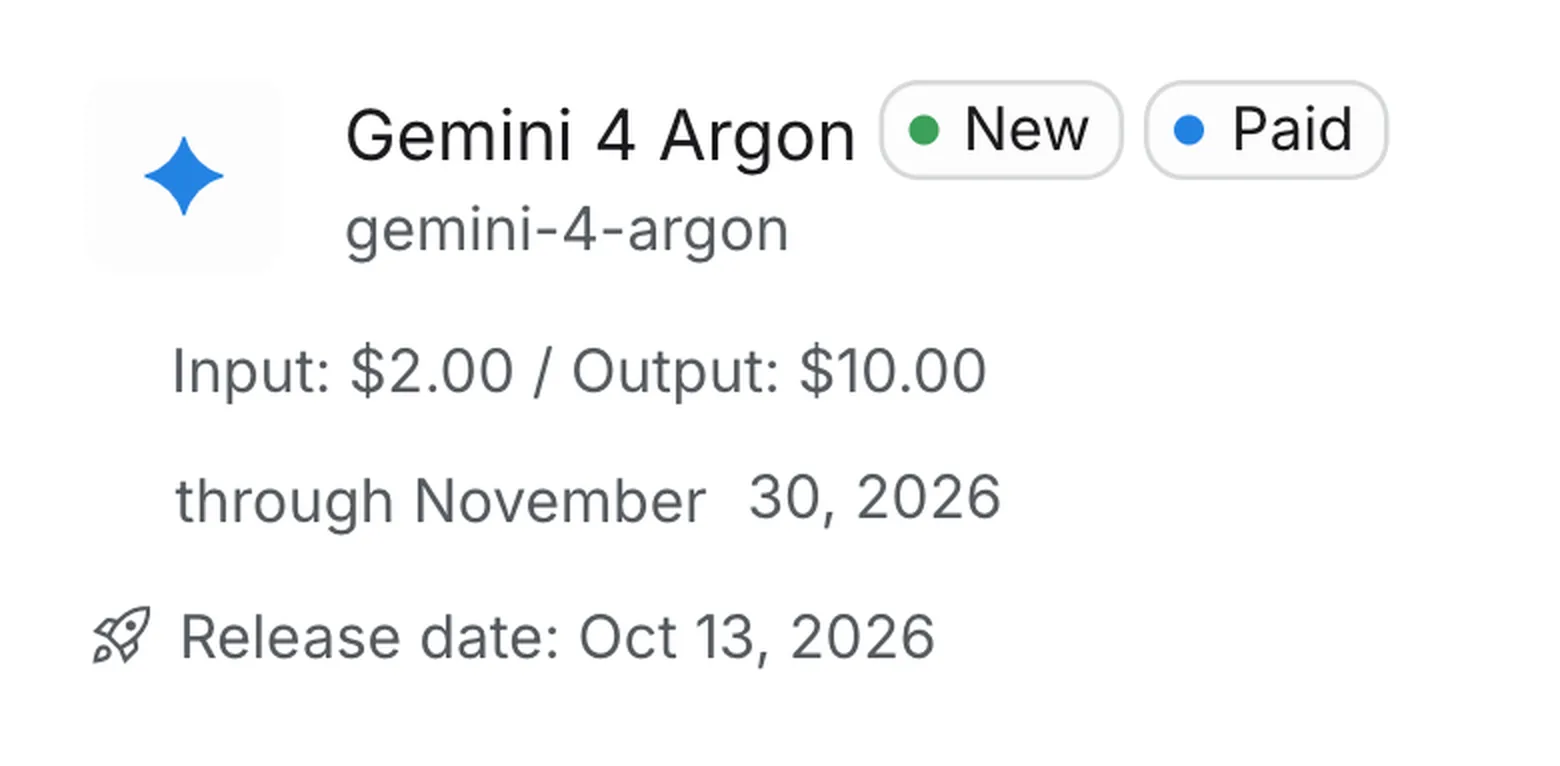 Gemini 4 Argon trong AI Studio với nhãn Paid và giá đầu vào 2 USD đầu ra 10 USD