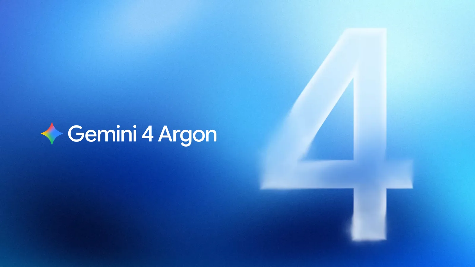 Chữ Gemini 4 Argon cạnh số 4 lớn trên nền xanh, ảnh giới thiệu của Google