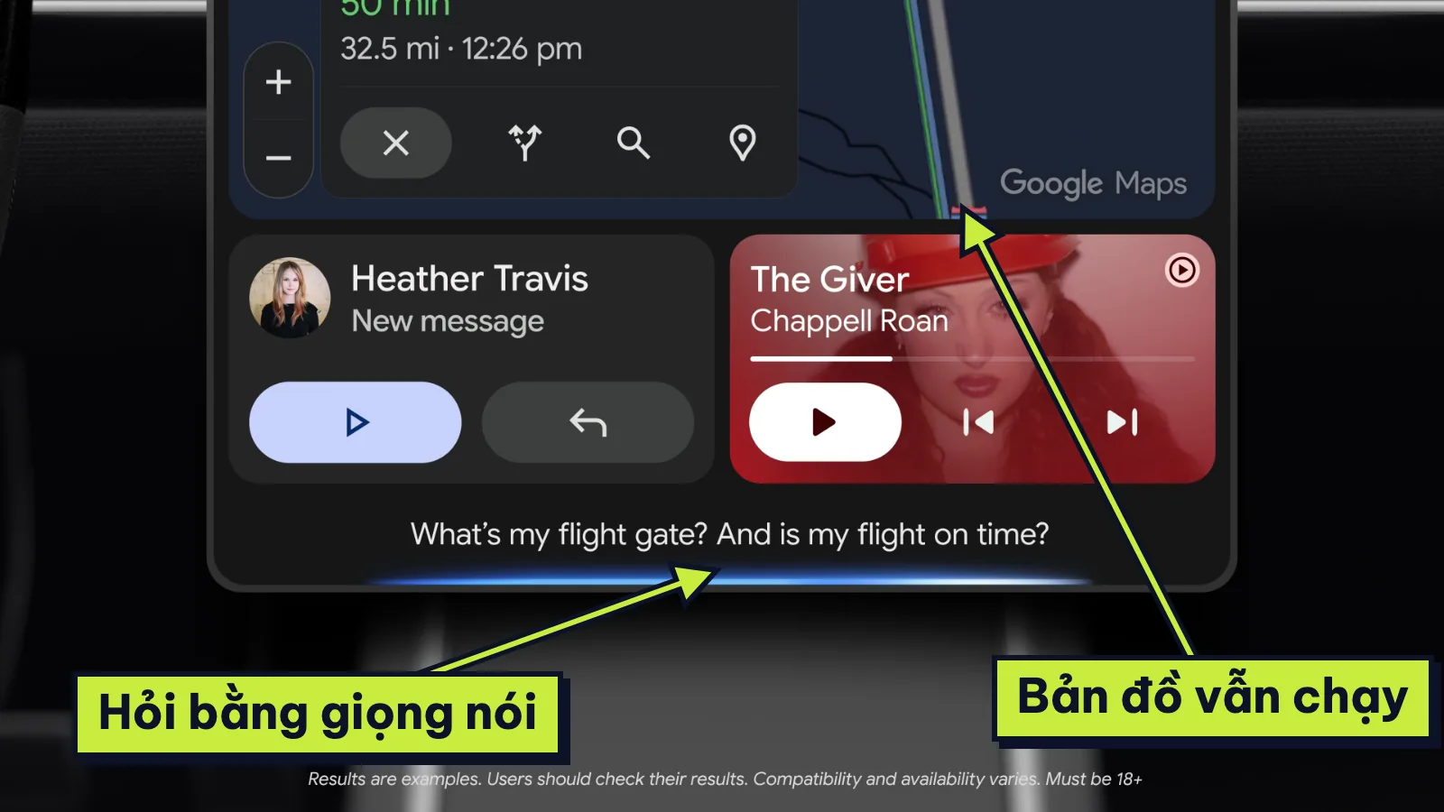 Gemini Android Auto nhận câu hỏi cổng bay bằng giọng nói trên màn hình xe