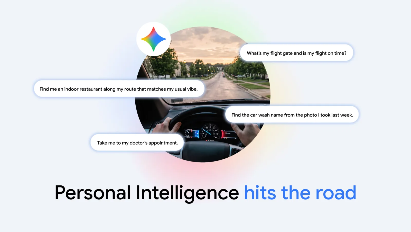 Gemini trên Android Auto với Personal Intelligence: tay lái, đường phía trước và các câu hỏi bằng giọng nói, ảnh của Google