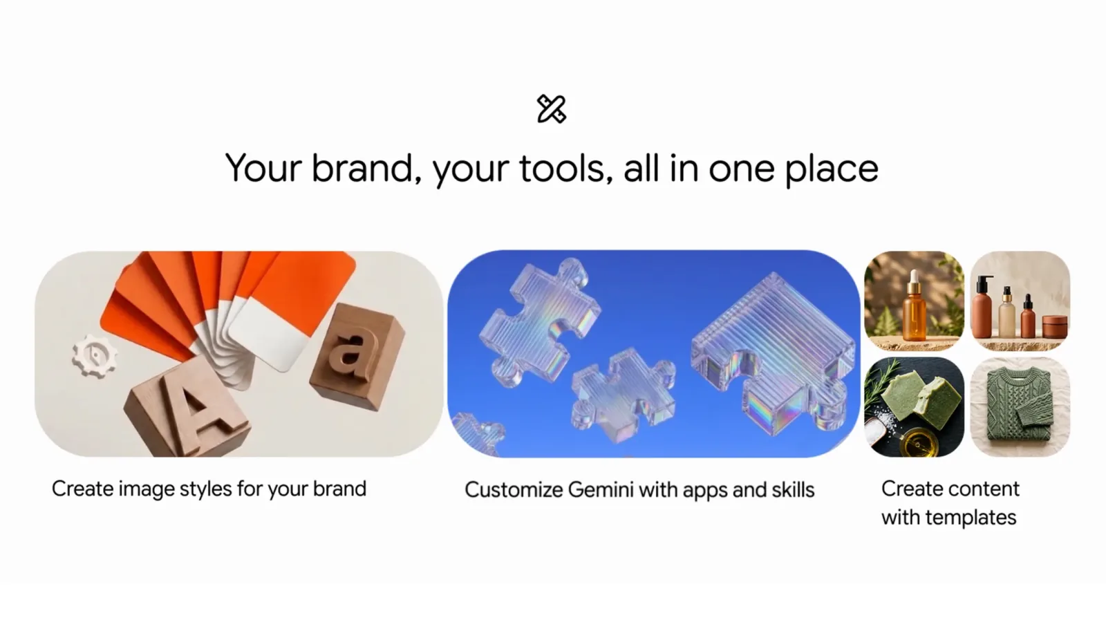 Ảnh Google giới thiệu trang Gemini cho doanh nghiệp nhỏ: tạo phong cách ảnh thương hiệu, nối app và skill, nội dung theo mẫu