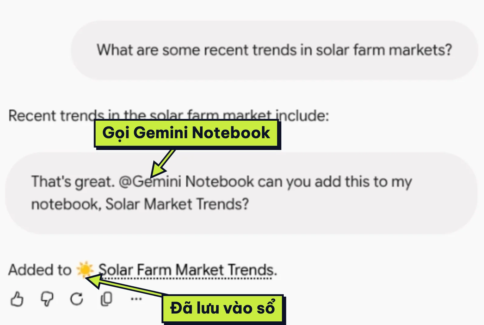 Gõ @Gemini Notebook trong chat Gemini để thêm câu trả lời vào sổ Solar Farm Market Trends