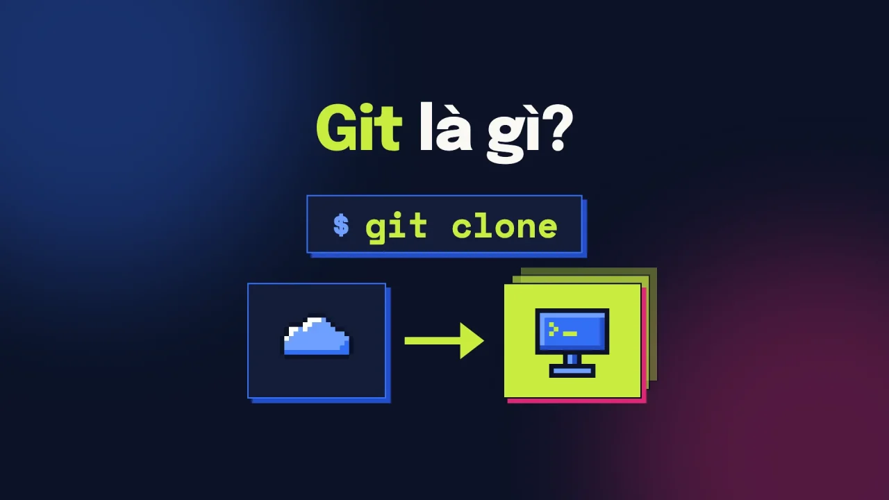 Lệnh git clone tải một repo từ GitHub về thành thư mục trên máy, kèm cả lịch sử phiên bản