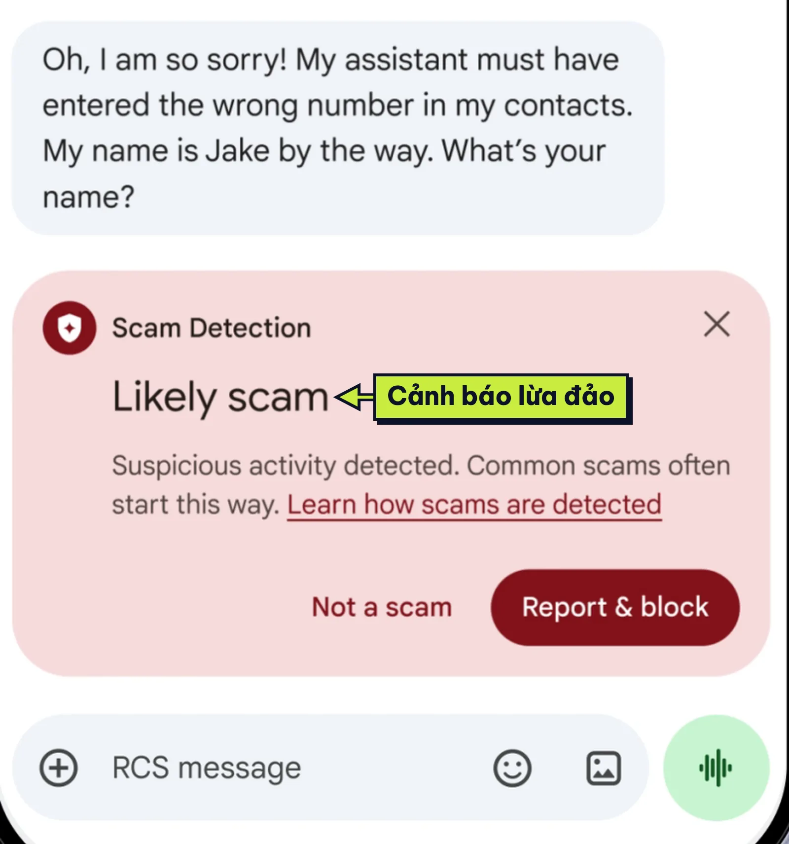 Google Messages chống lừa đảo bằng thẻ Likely scam dưới tin nhắn từ số lạ