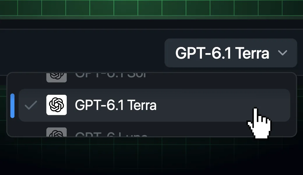 Danh sách chọn model trong GitHub Copilot, GPT-6.1 Terra đang được chọn