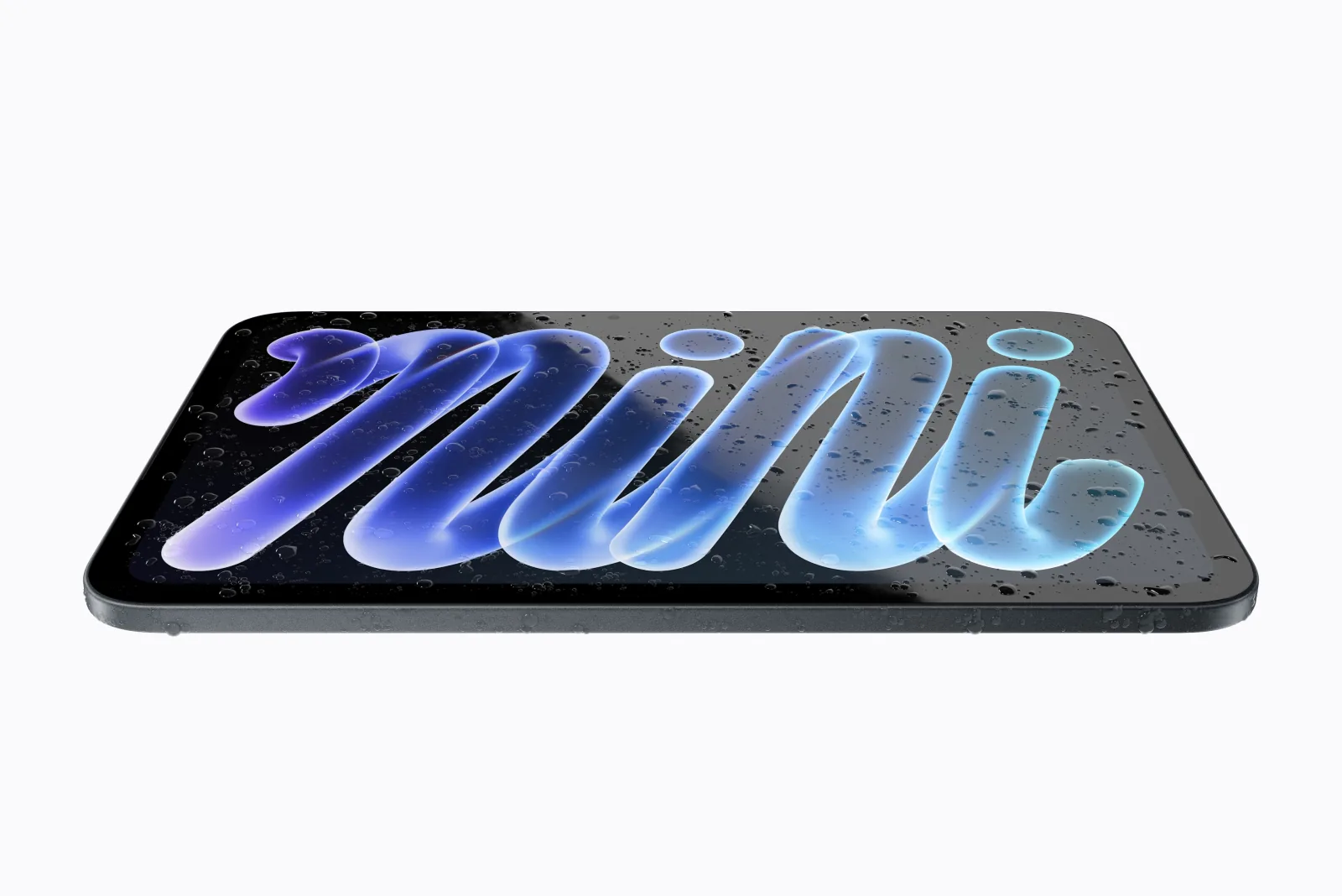 iPad mini OLED nằm phẳng, mặt màn hình đọng nhiều giọt nước