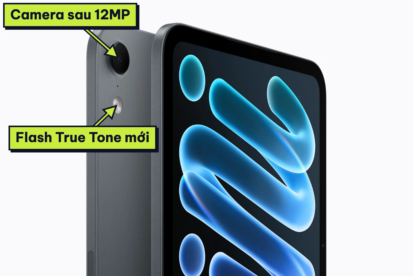 Mặt lưng iPad mini OLED màu Đêm Xanh Thẳm với camera sau và đèn flash