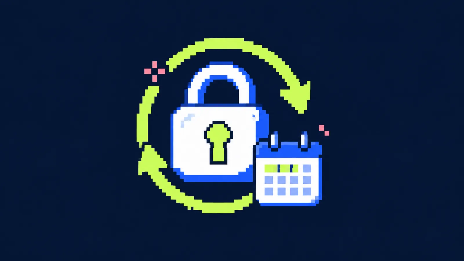 Ổ khoá và vòng mũi tên gia hạn ngắn lại, minh hoạ SSL 64 ngày của Let's Encrypt