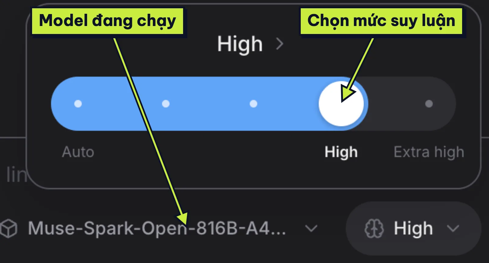 Giao diện oMLX Chat trên Mac đang chọn model Muse Spark Open và mức suy luận High