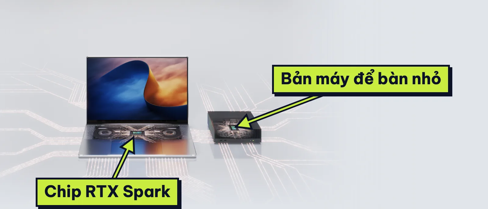 Laptop và máy để bàn nhỏ dùng chip RTX Spark, chip lộ ra giữa thân máy