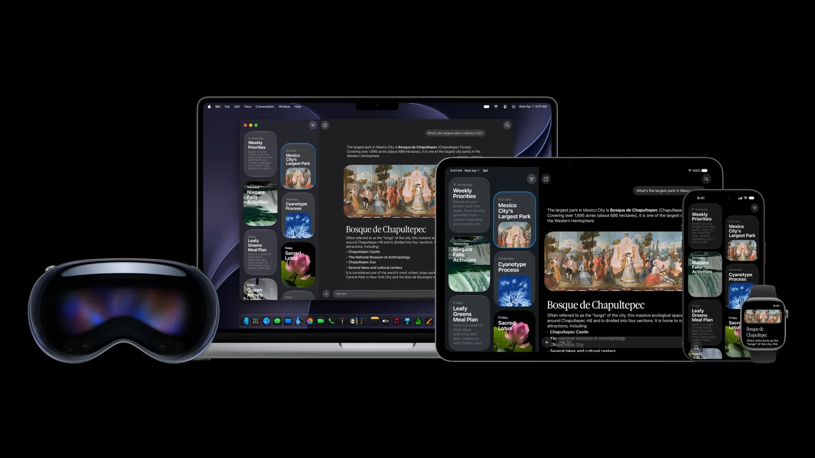 Ứng dụng Siri AI trên Vision Pro, MacBook, iPad, iPhone và Apple Watch