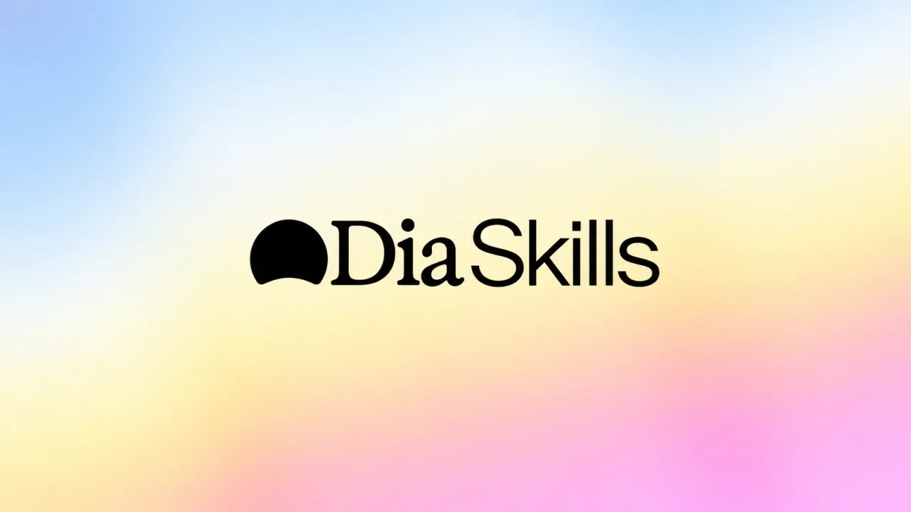 Logo Dia màu đen kèm chữ Dia Skills trên nền chuyển màu pastel xanh, vàng, hồng
