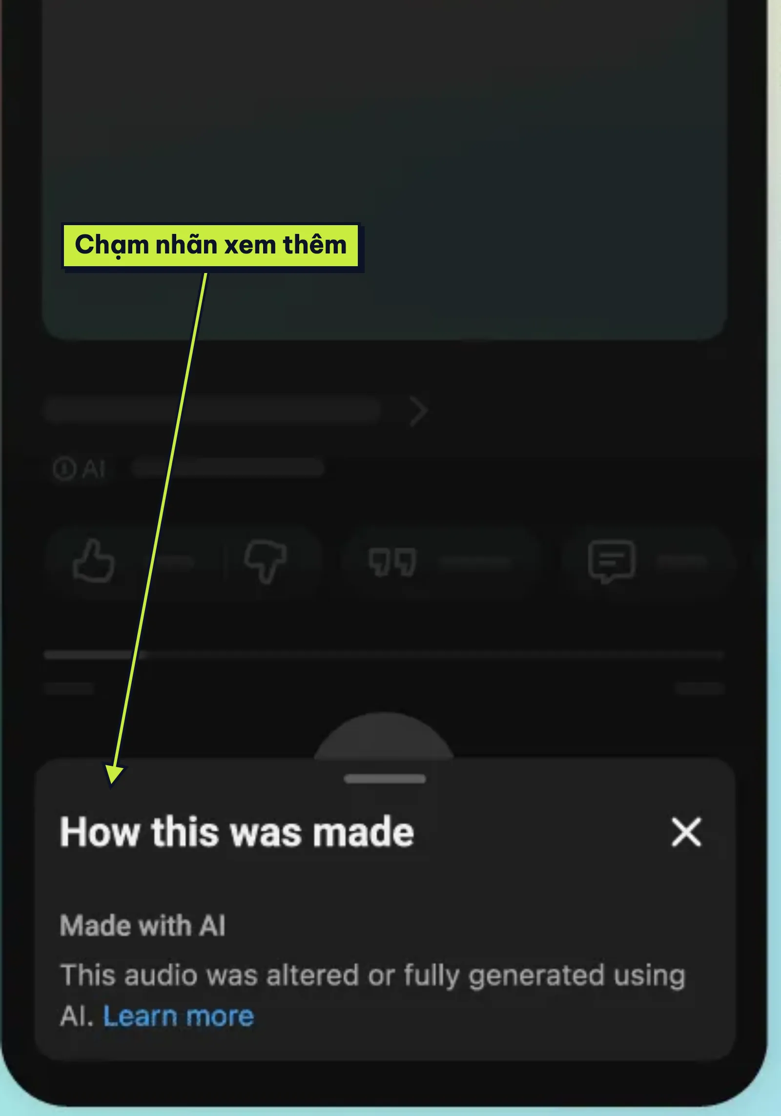 Bảng How this was made ghi Made with AI khi chạm vào nhãn