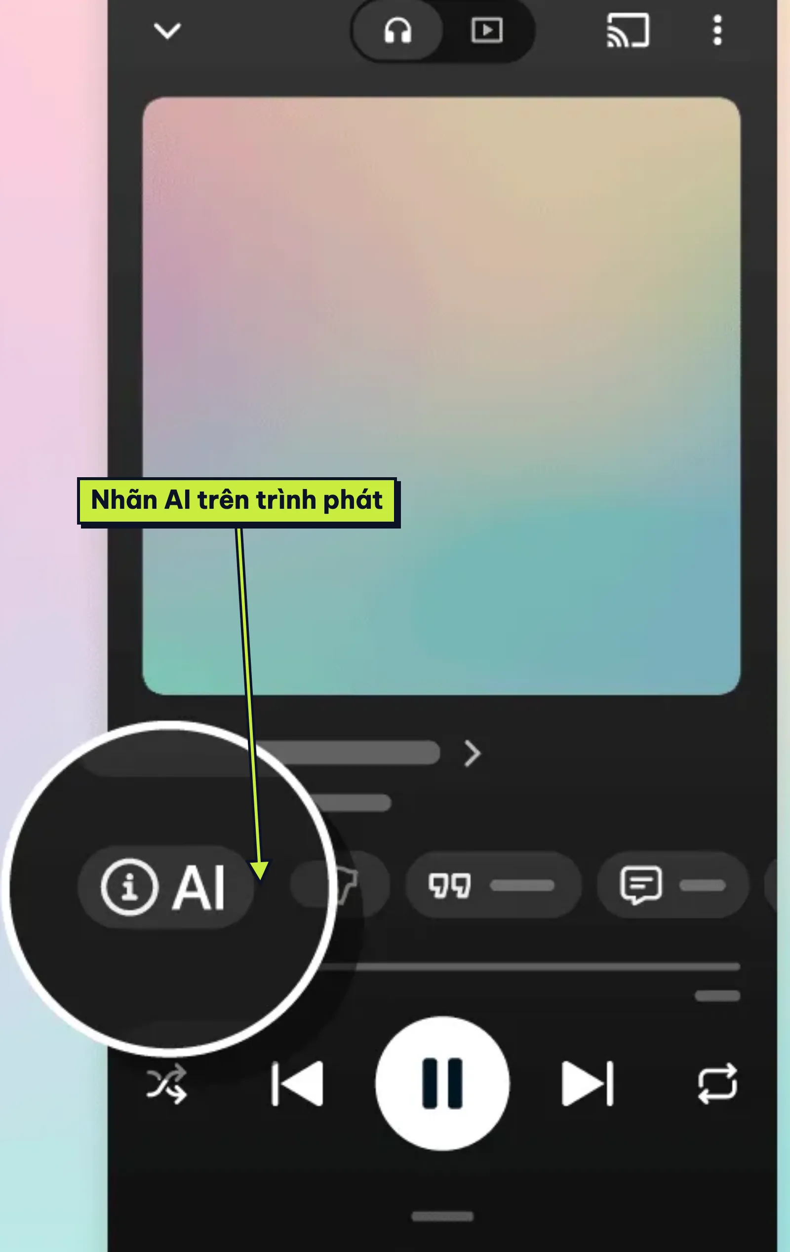 YouTube Music nhãn AI hiện dưới tên bài trên màn trình phát