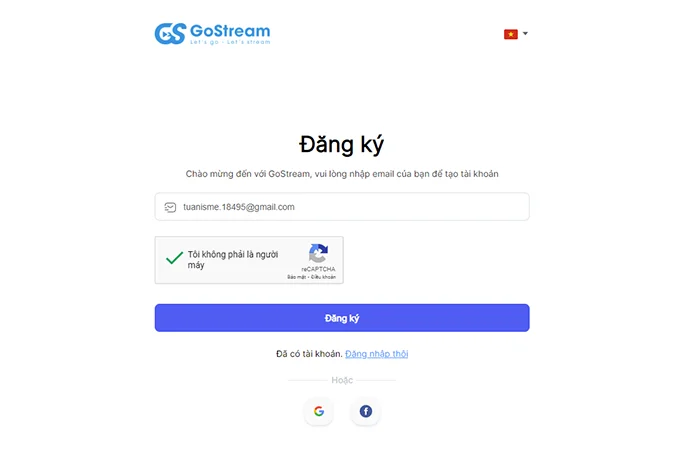Cách đăng ký tài khoản gostream